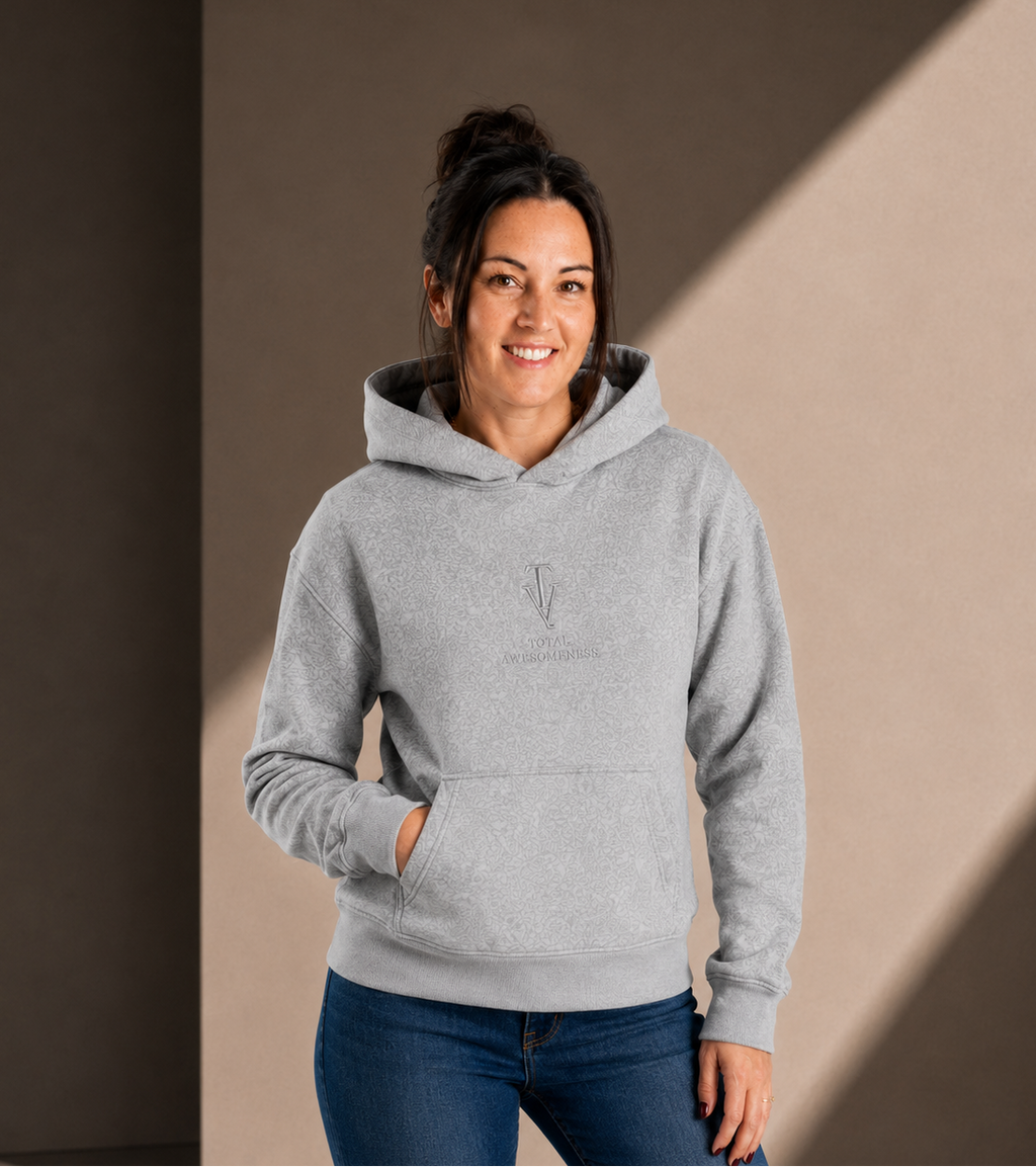 Women's Relaxed Hoodie - Grey Marle - Grey Logo - Embroidery