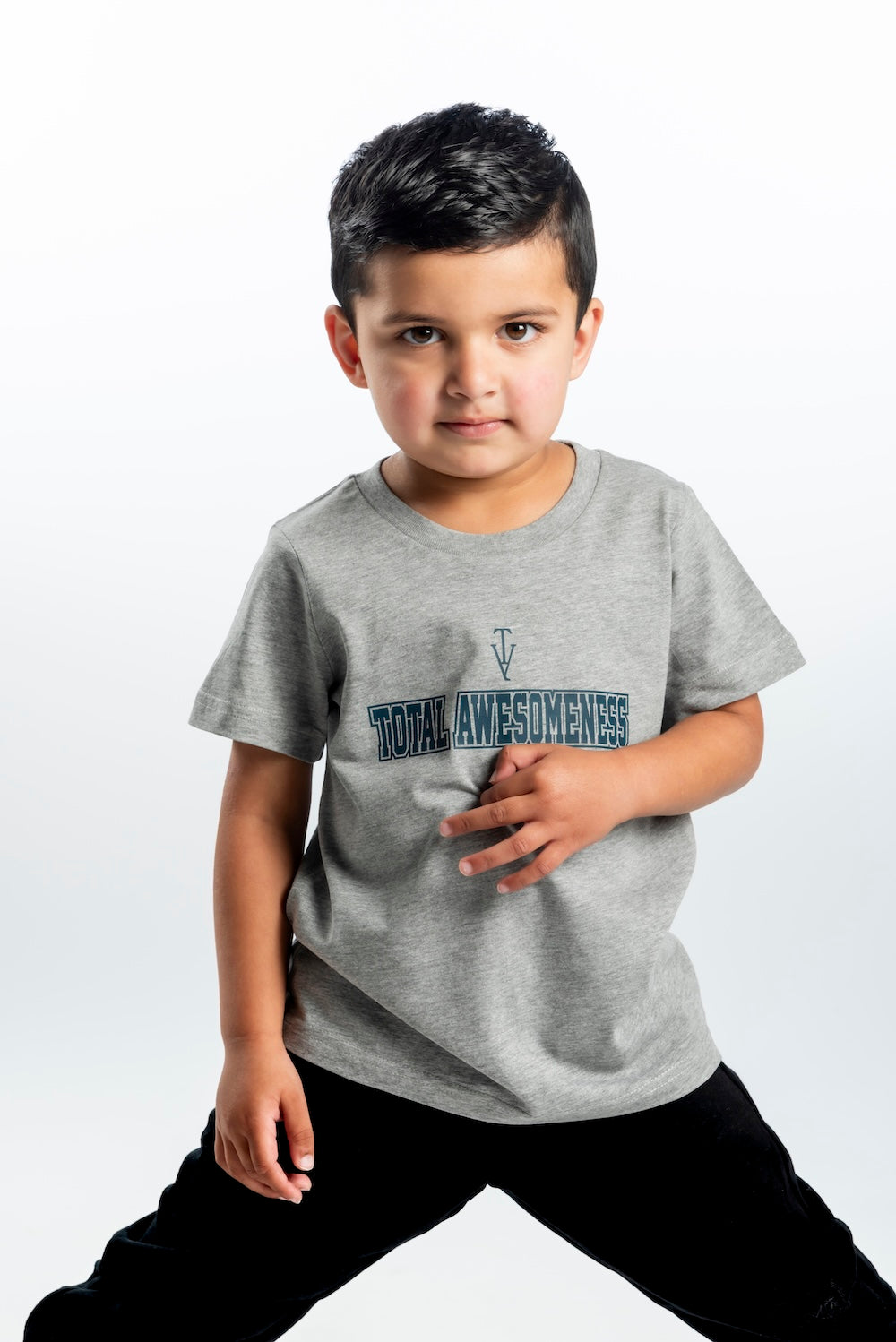 Kid's Short Sleeve T-Shirt - Grey Marle - Grey Logo