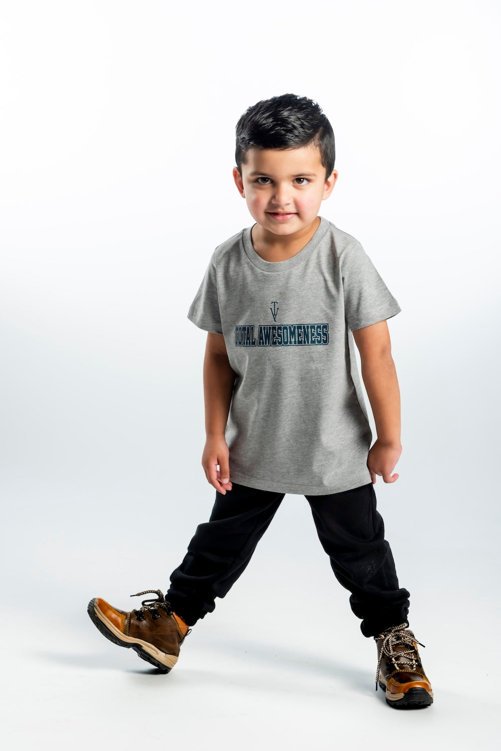Kid's Short Sleeve T-Shirt - Grey Marle - Grey Logo