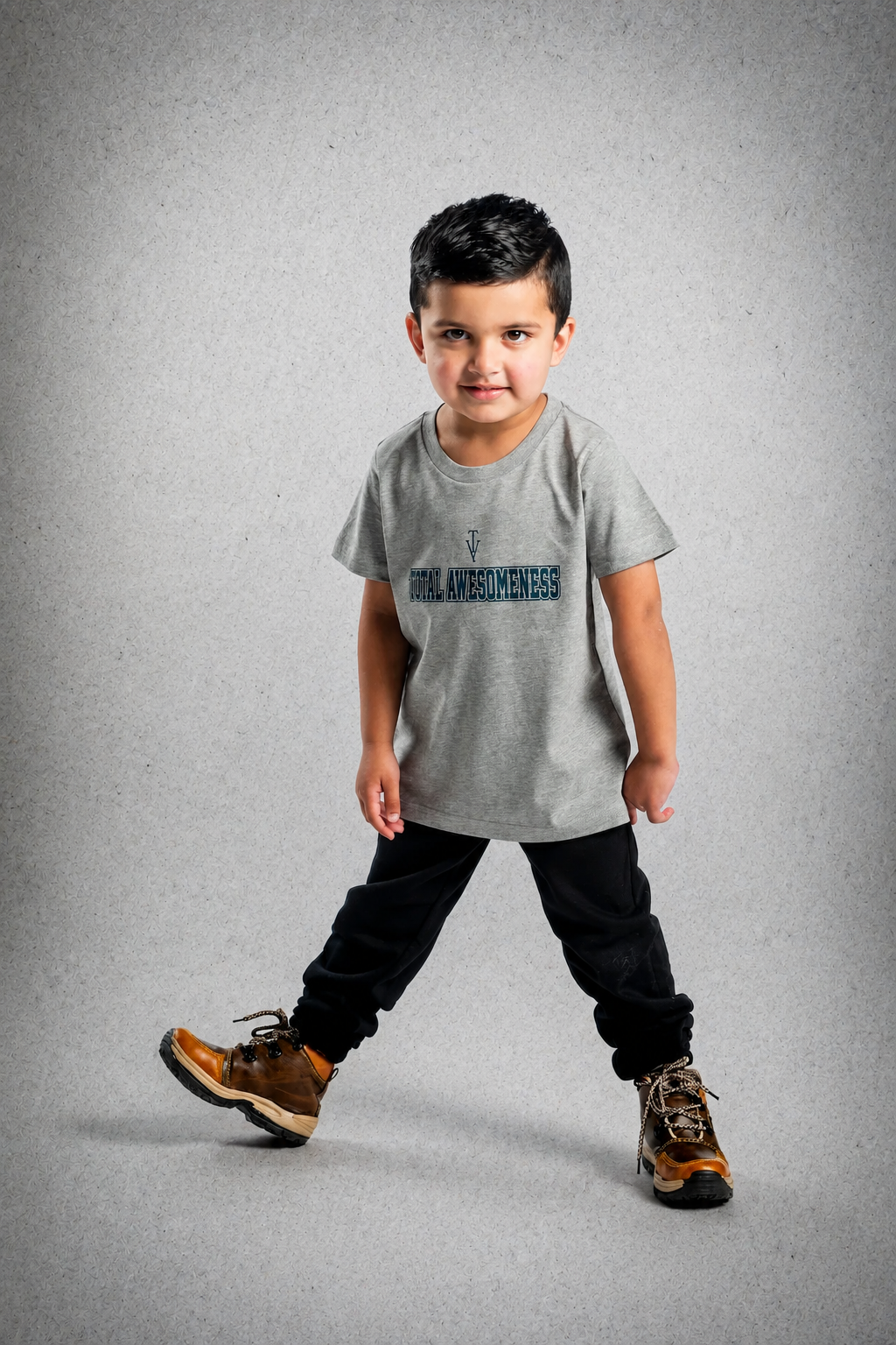 Kid's Short Sleeve T-Shirt - Grey Marle - Grey Logo