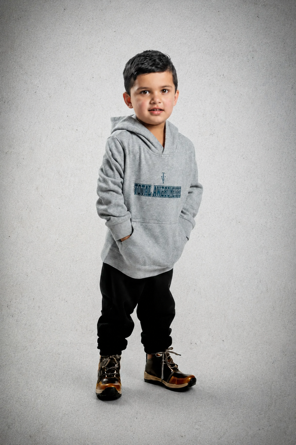 Kid's Hoodie – Grey Marle - Black Logo and Words with Black Outline