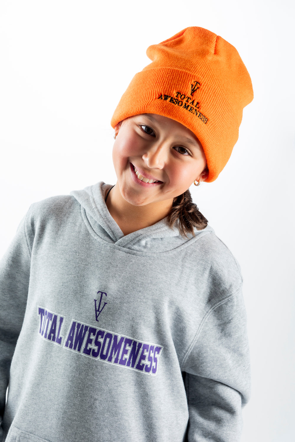 Youth Hoodie – Grey Marle - Purple Logo