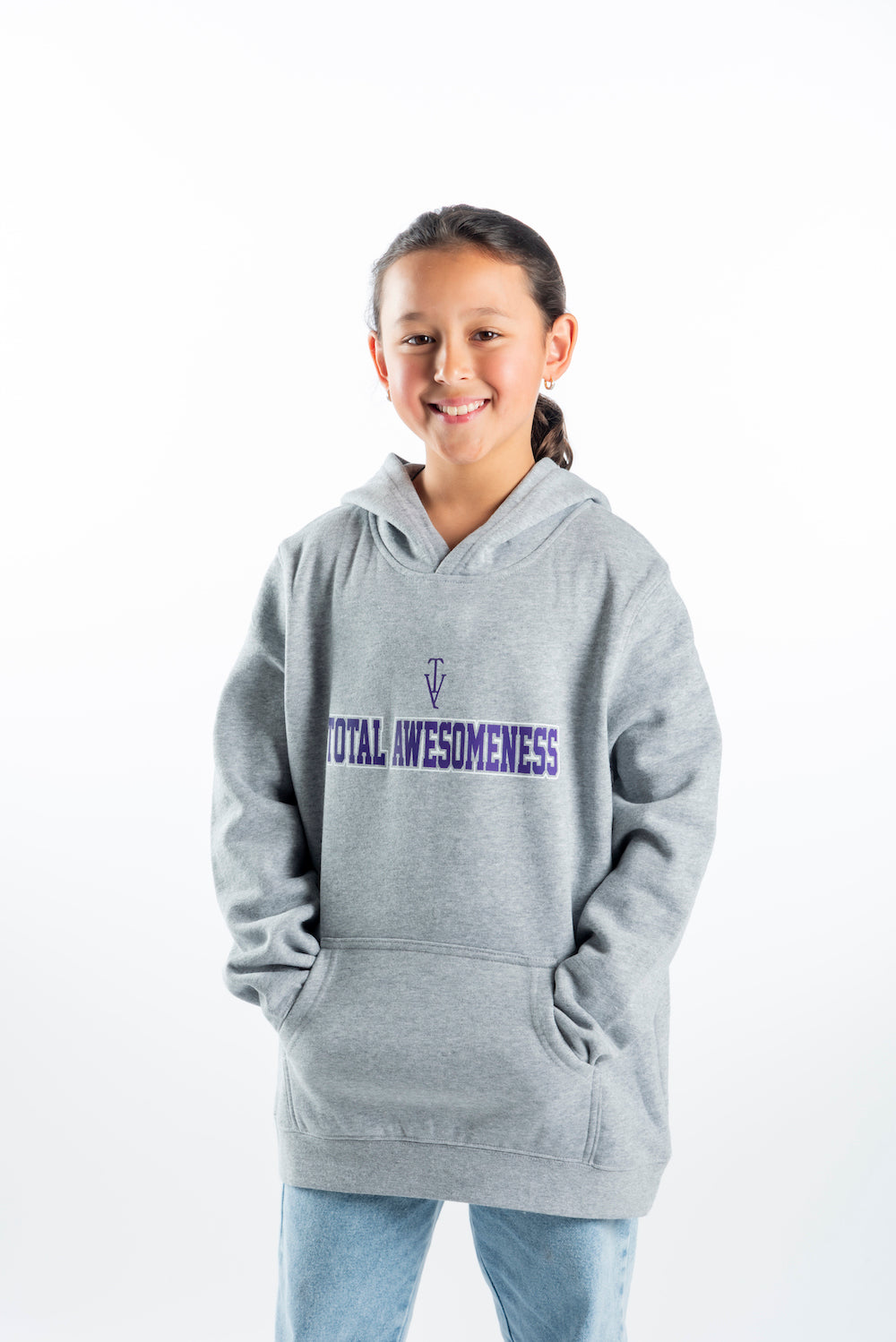 Youth Hoodie – Grey Marle - Purple Logo