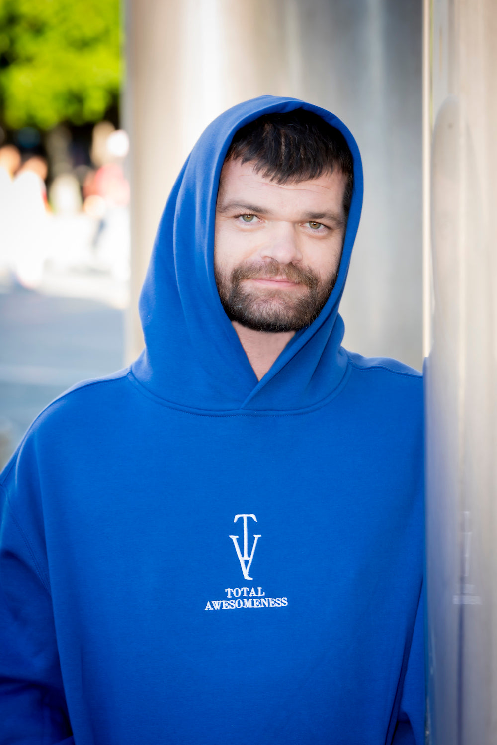 Men's Relaxed Hoodie - Blue - White Embroidered Logo