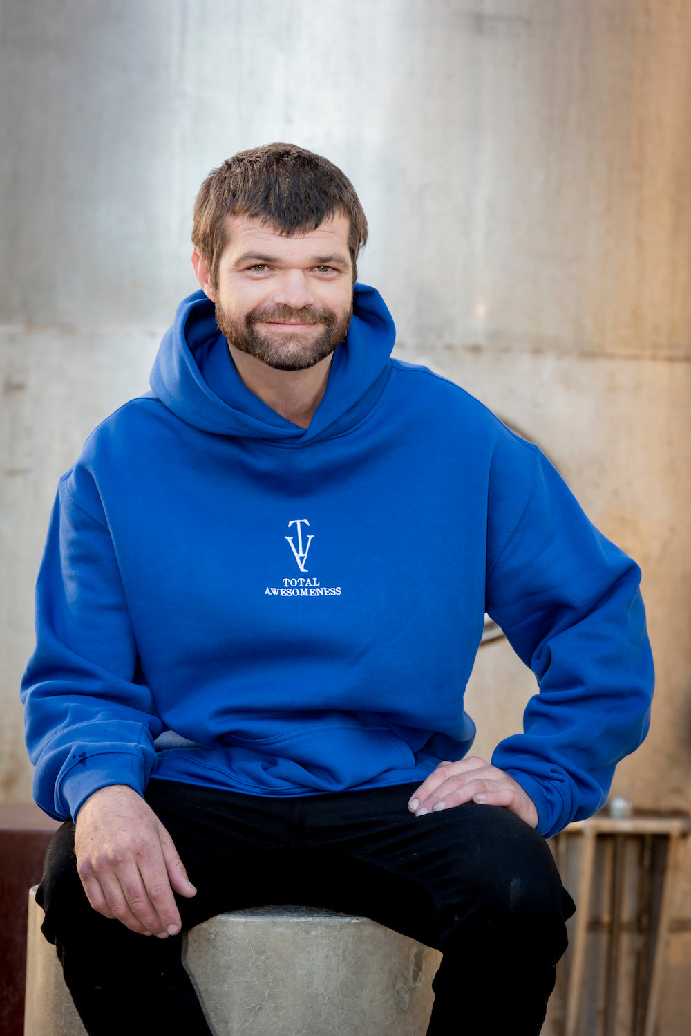 Men's Relaxed Hoodie - Blue - White Embroidered Logo