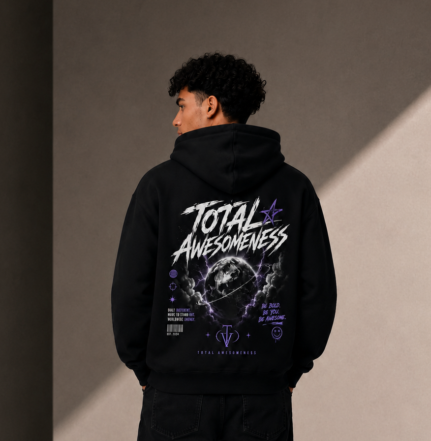 Men’s Heavy Hoodie – Black with Purple Logo and Picture on Back - Printed