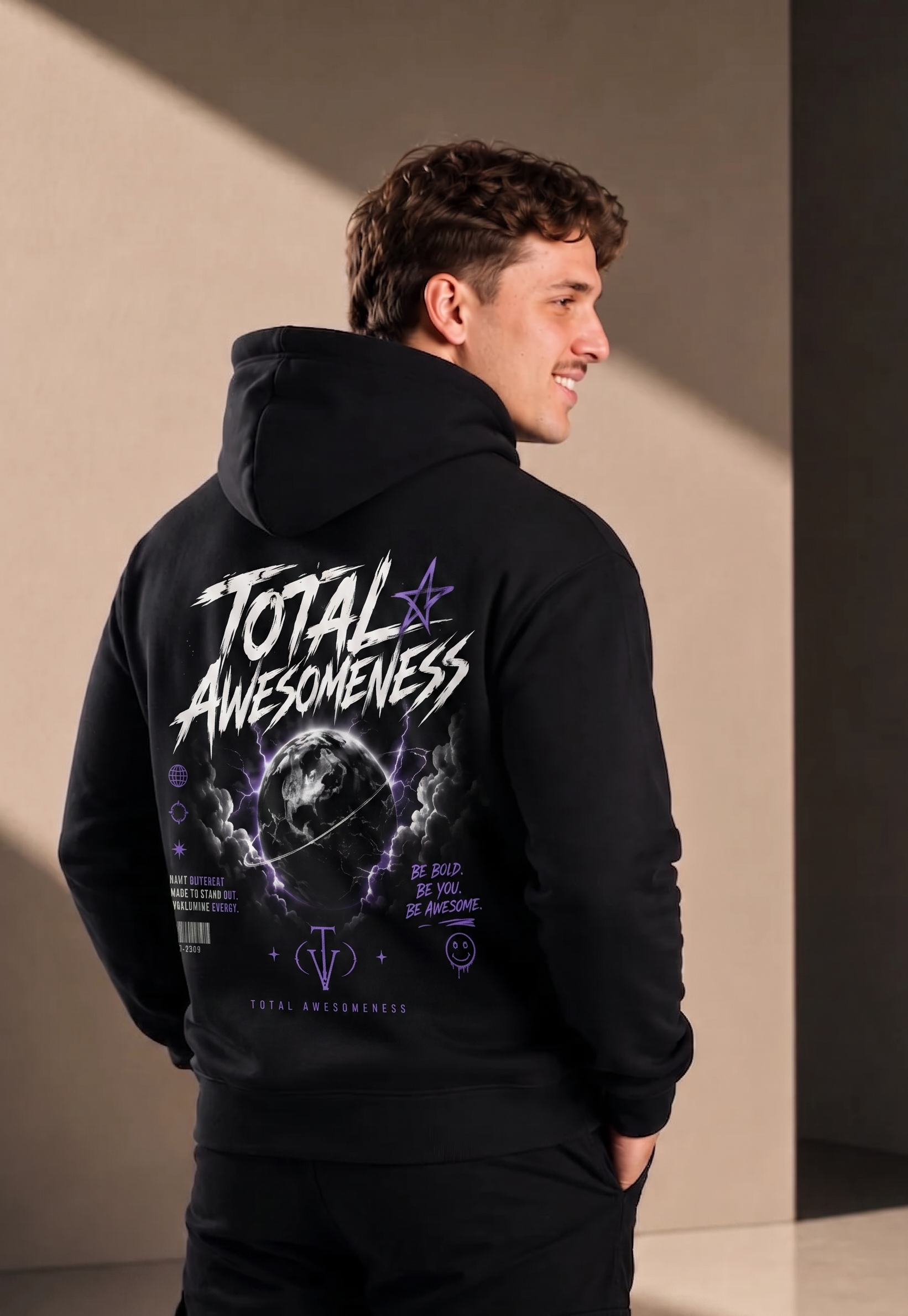Men’s Heavy Hoodie – Black with Purple Logo and Picture on Back - Printed