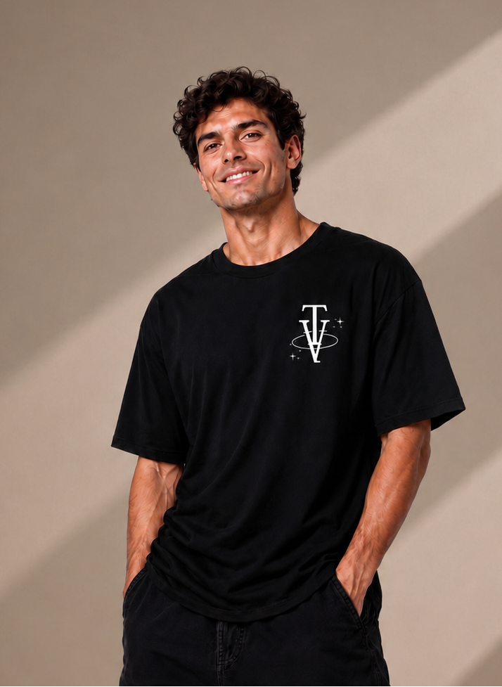 Men's Short Sleeve T-Shirt - Black – White Logo & Back Picture