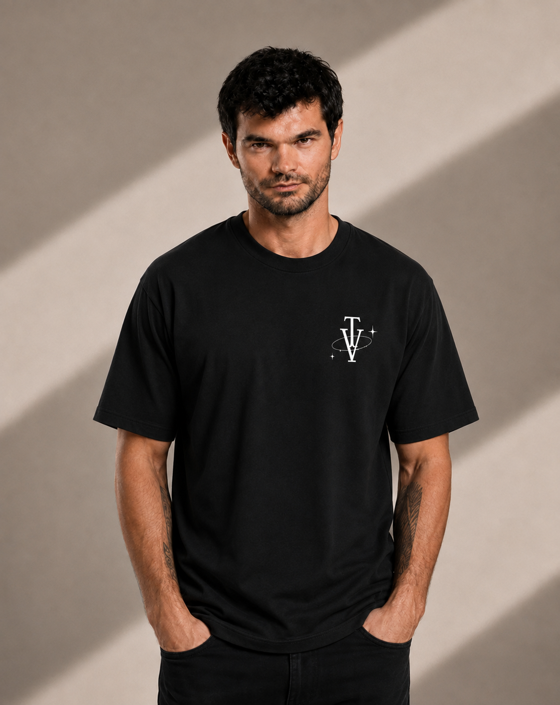 Men's Short Sleeve T-Shirt - Black – White Logo & Back Picture