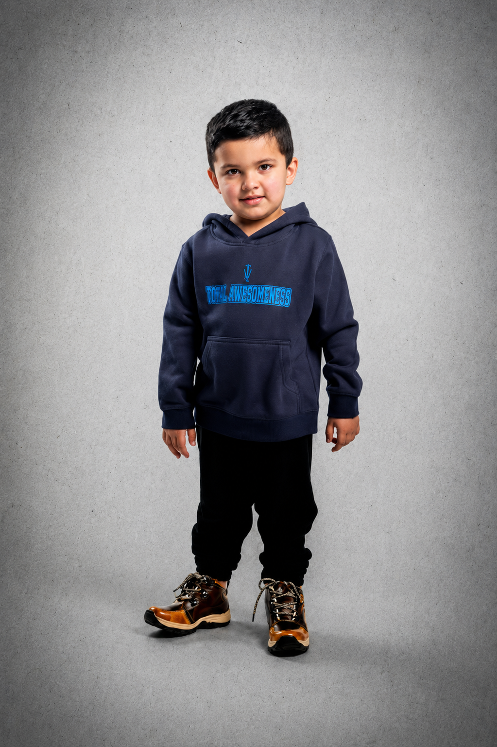 Kid's Hoodie – Midnight Blue - Blue Logo and Words with Blue Outline