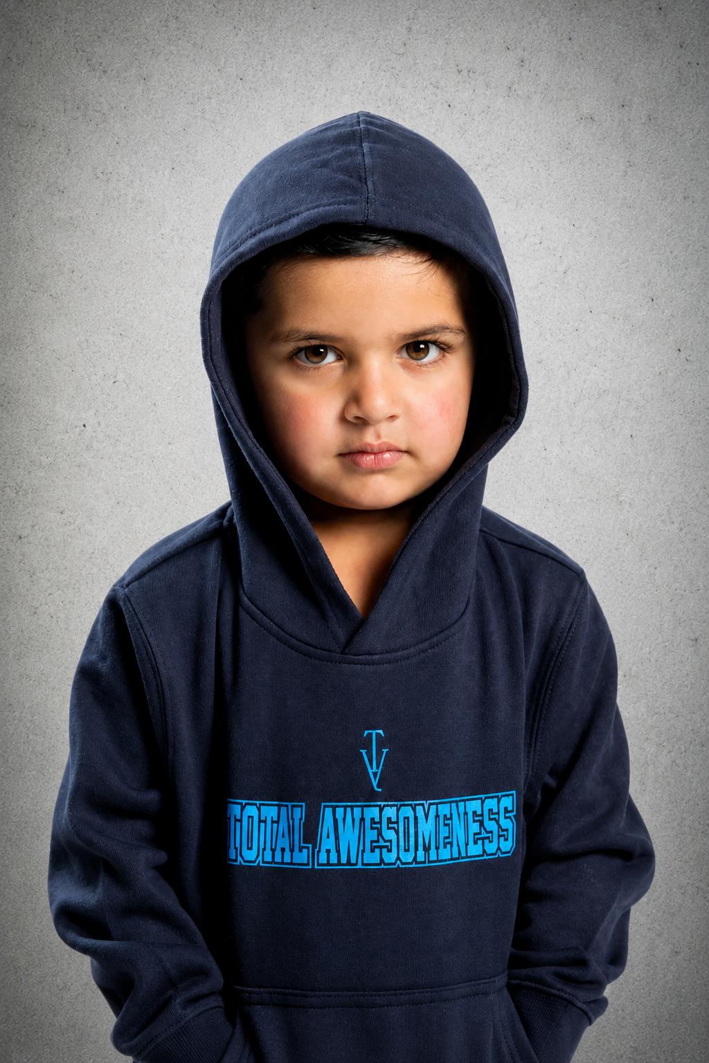 Kid's Hoodie – Midnight Blue - Blue Logo and Words with Blue Outline