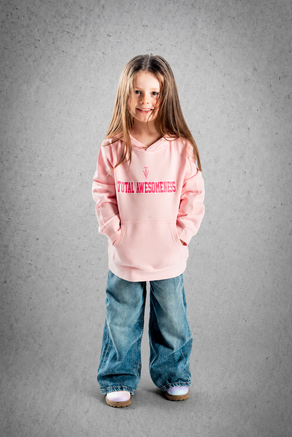 Kid's Hoodie – Pink - Pink Logo and Words with White Outline