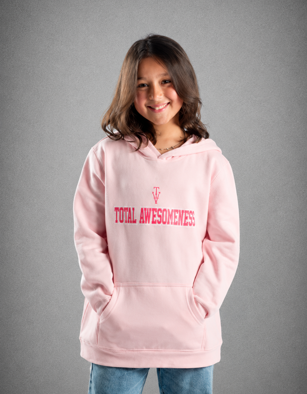 Youth Hoodie – Pink - Pink Logo & Words & White Outline