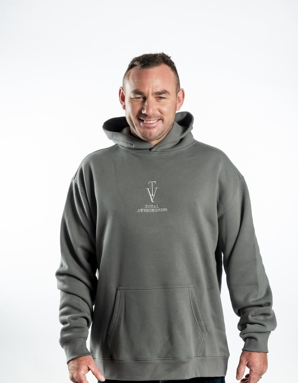 Men's Relaxed Hoodie — Shadow - Grey Embroidered Logo