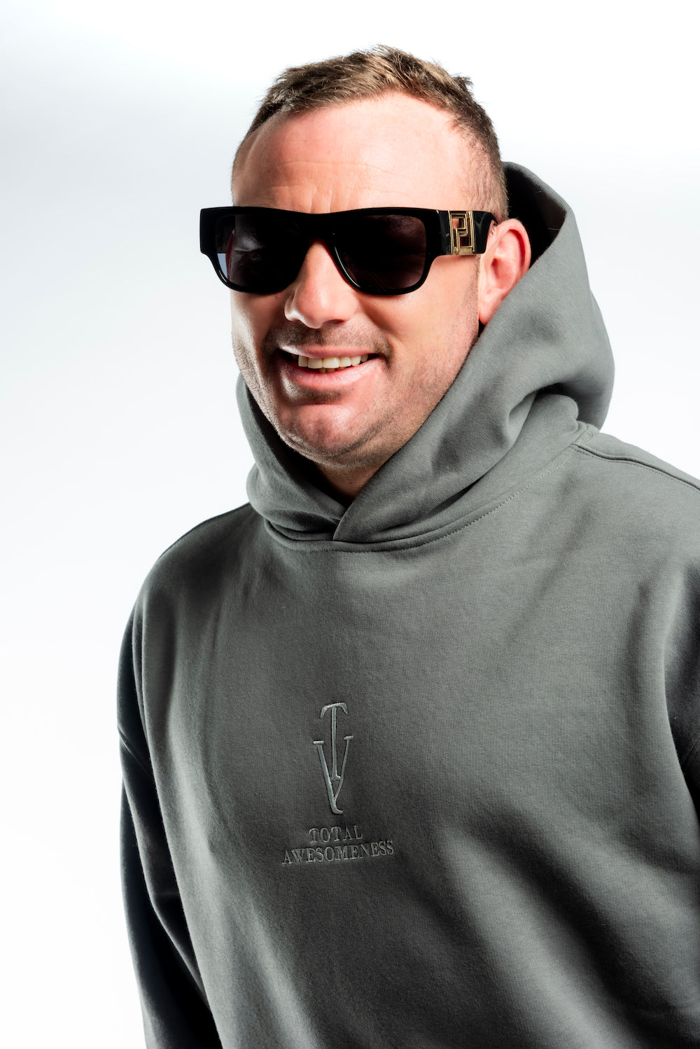 Men's Relaxed Hoodie — Shadow - Grey Embroidered Logo