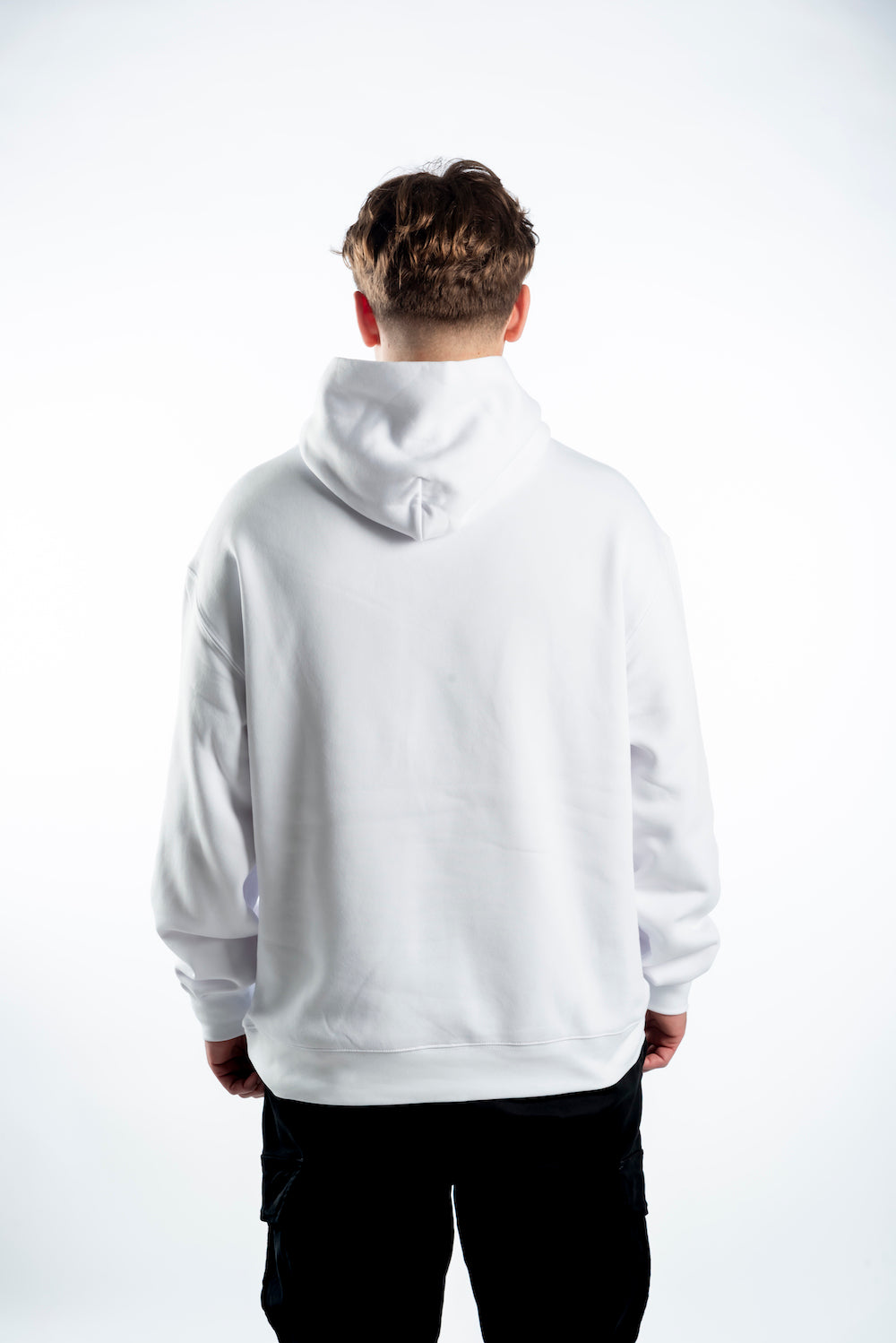 Men's Relaxed Hoodie - White — Black Logo - Printed