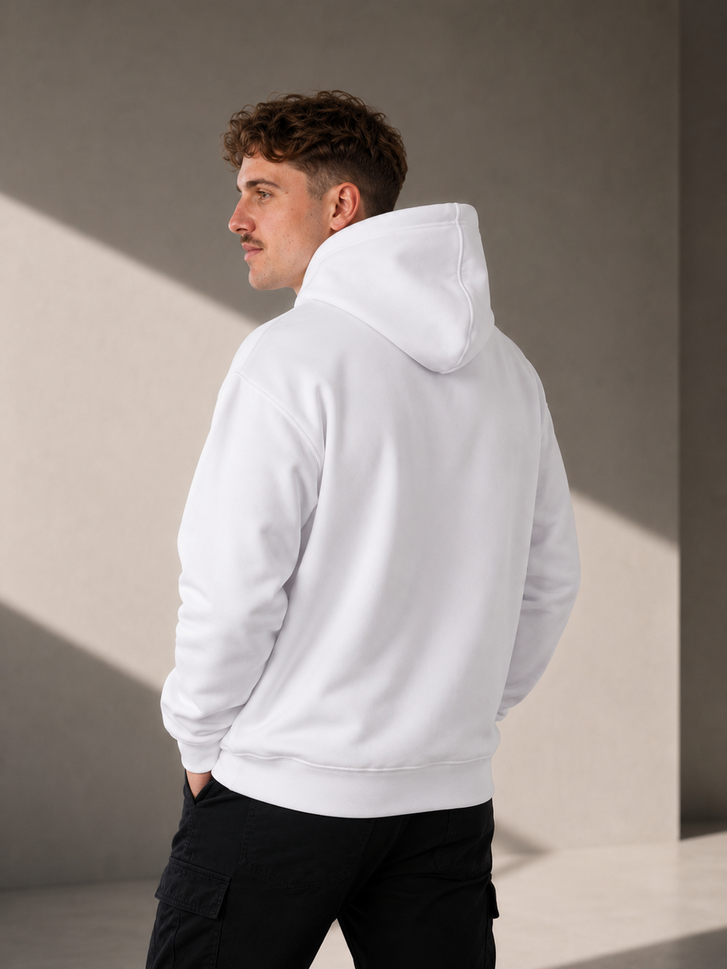 Men's Relaxed Hoodie - White — Printed Black Logo