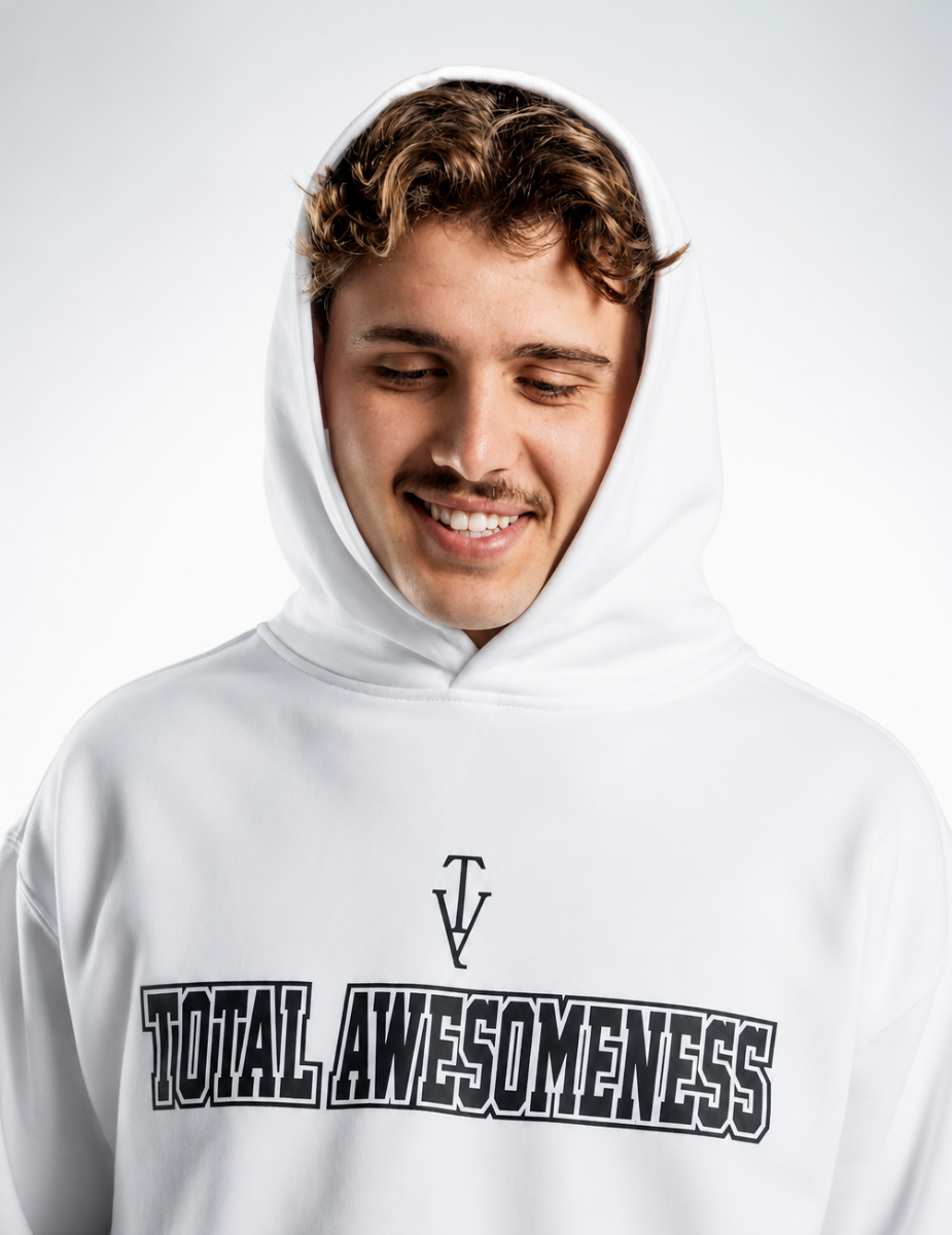 Men's Relaxed Hoodie - White — Printed Black Logo