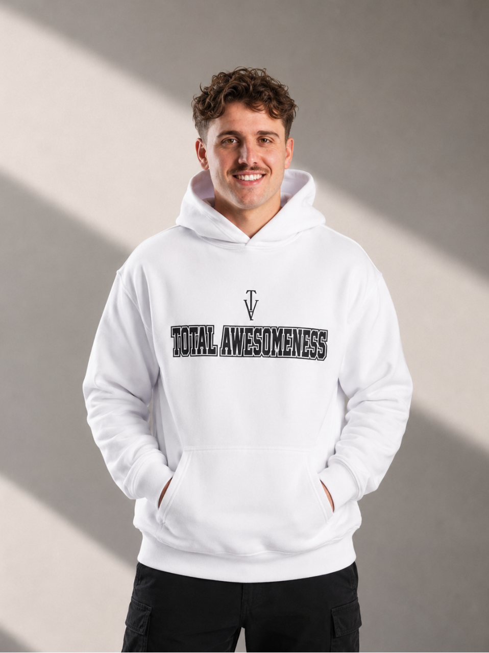Men's Relaxed Hoodie - White — Printed Black Logo
