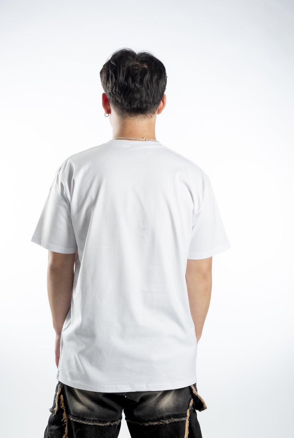 Men's Short Sleeve T-Shirt - White – Black Logo Blue Outline