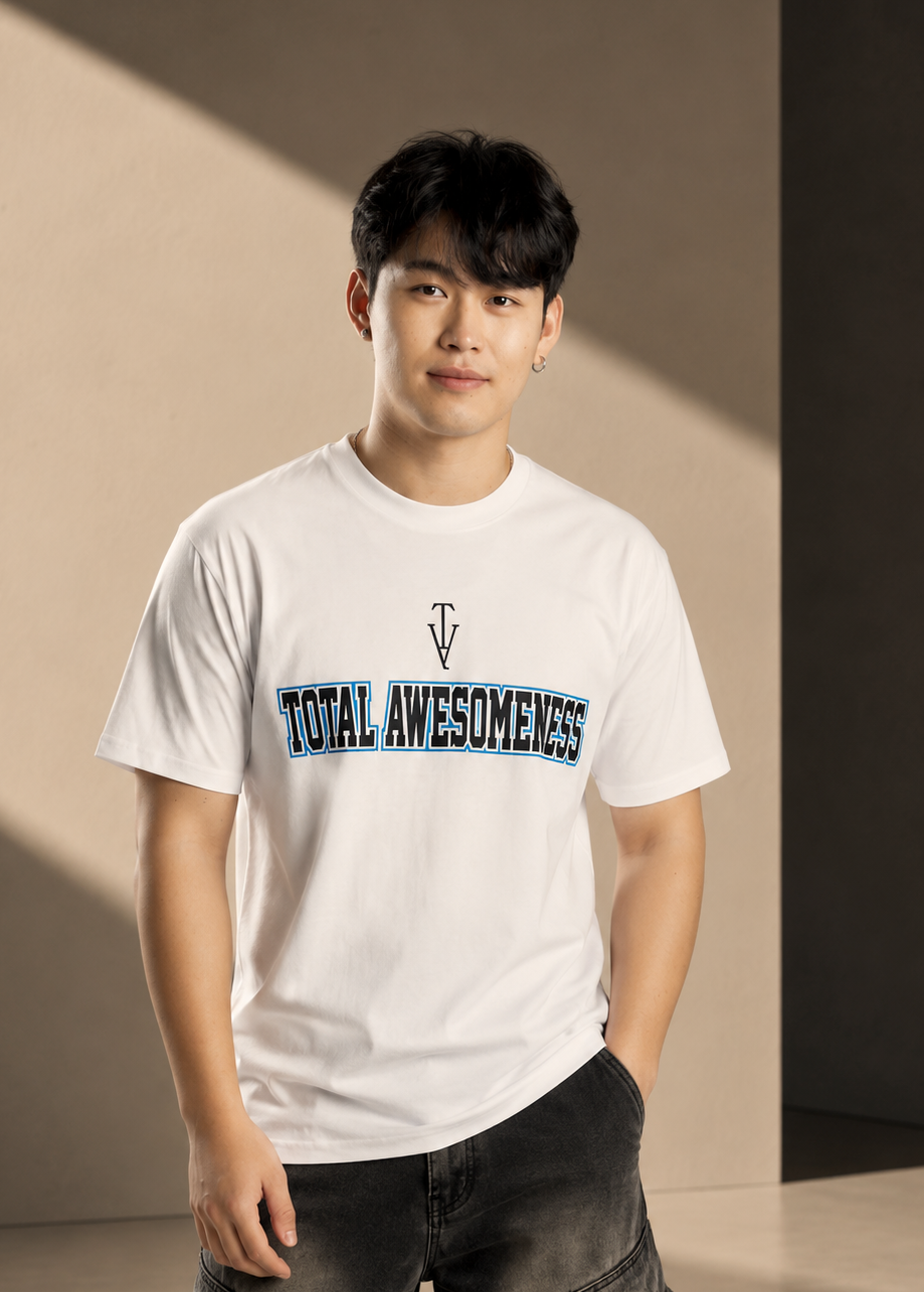 Men's Short Sleeve T-Shirt - White – Black Logo Blue Outline