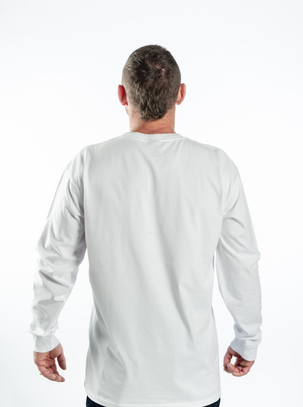 Men’s Long Sleeve T-shirt – Black Logo and Blue Full Words with Black Outline - Printed