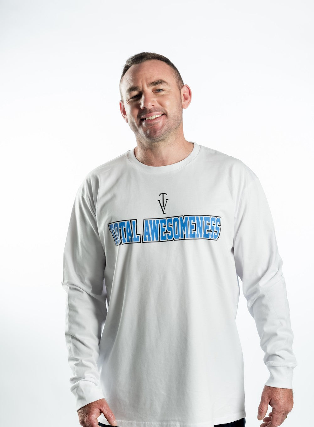 Men’s Long Sleeve T-shirt – Black Logo and Blue Full Words with Black Outline - Printed