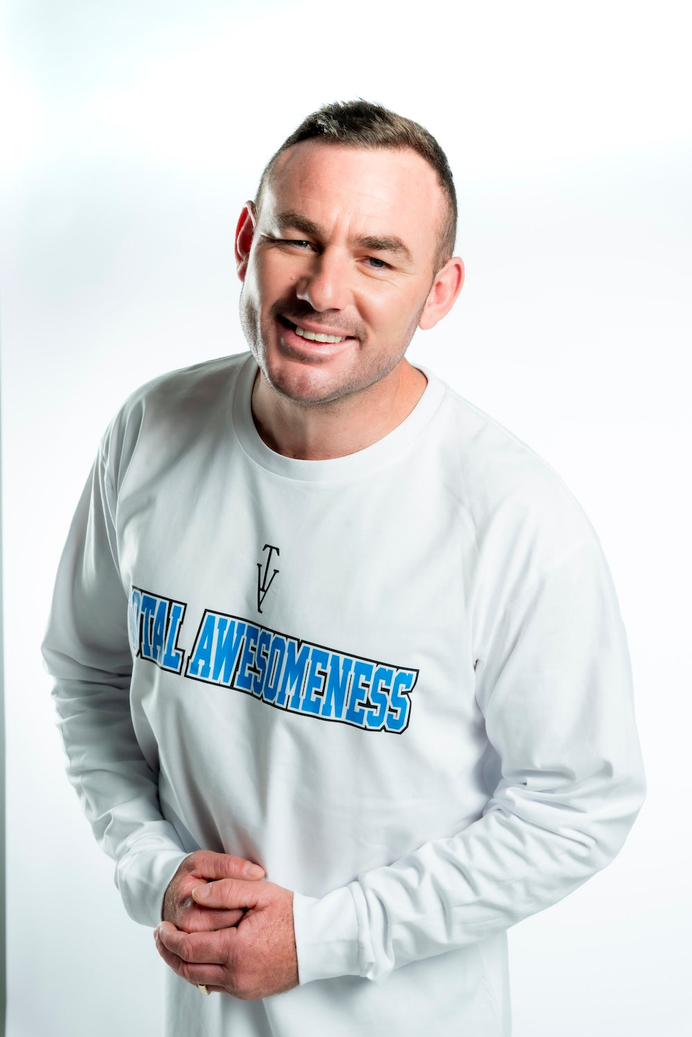 Men’s Long Sleeve T-shirt – Black Logo and Blue Full Words with Black Outline - Printed