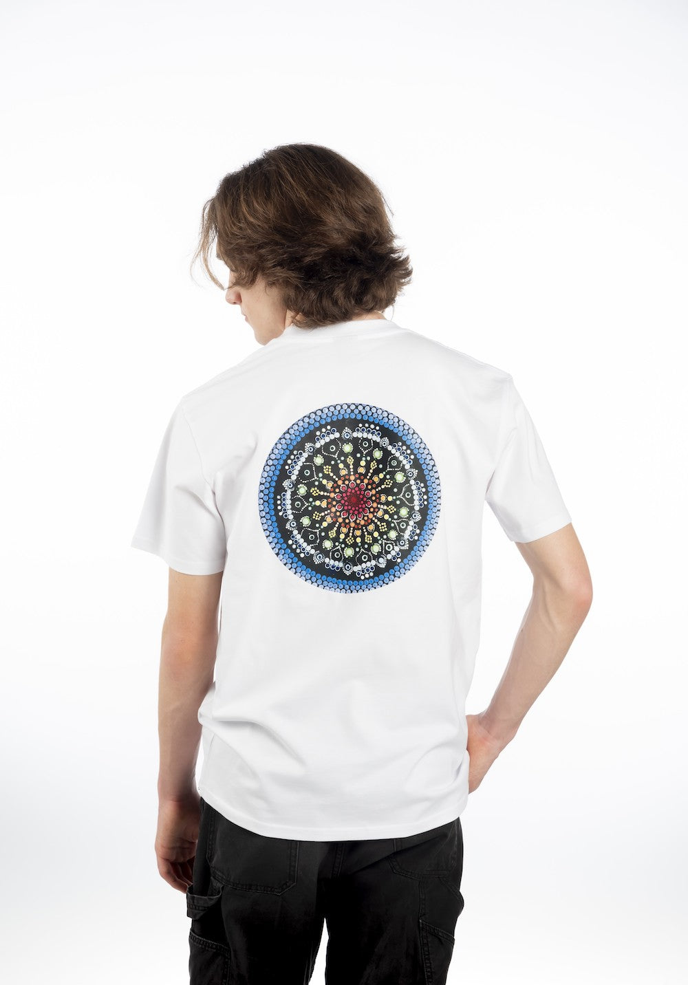 Men's Short Sleeve T-Shirt - White – Blue Logo & Back Picture