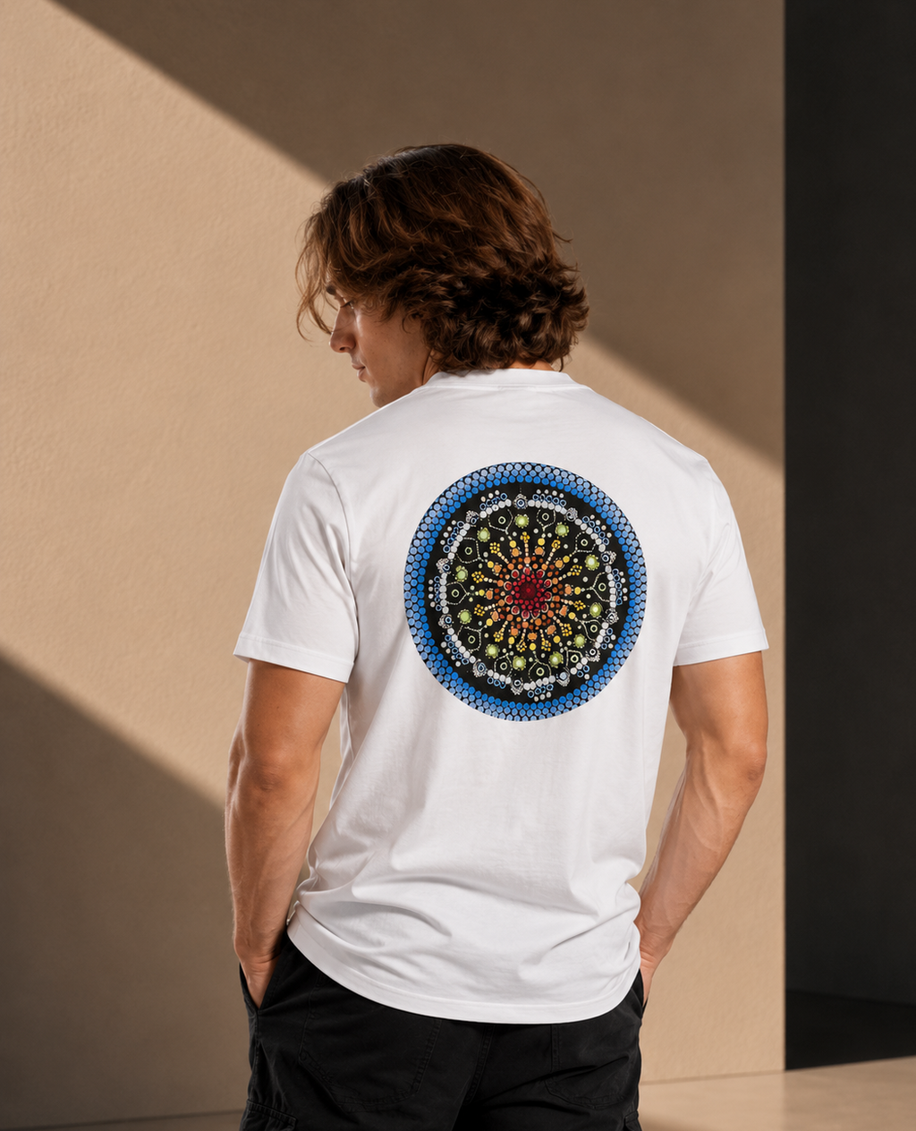 Men's Short Sleeve T-Shirt - White – Blue Logo & Back Picture