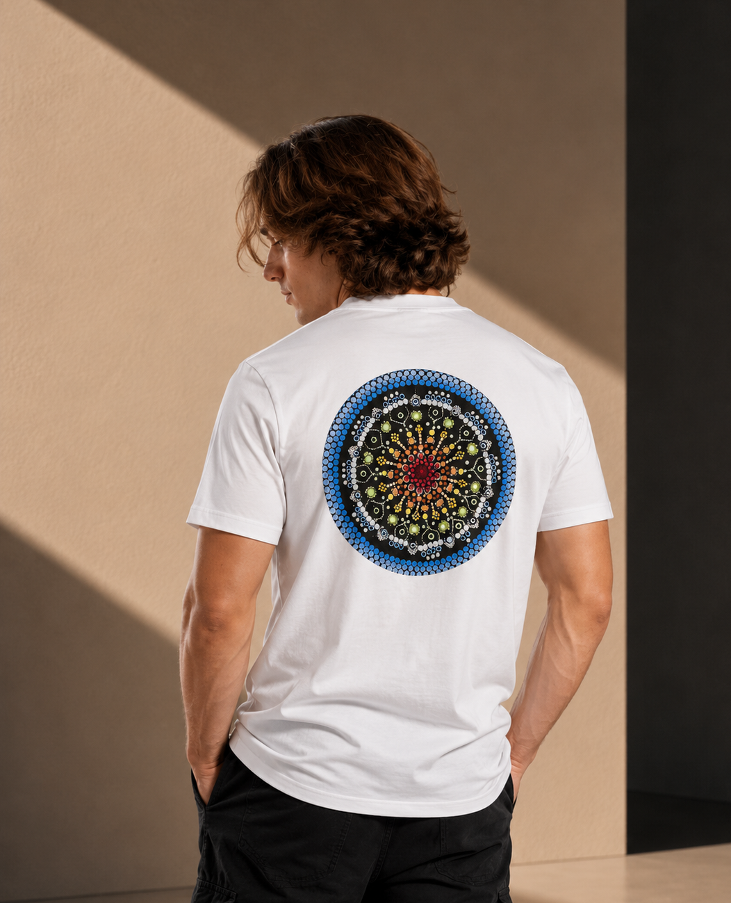 Men's Short Sleeve T-Shirt - White – Blue Logo & Back Picture