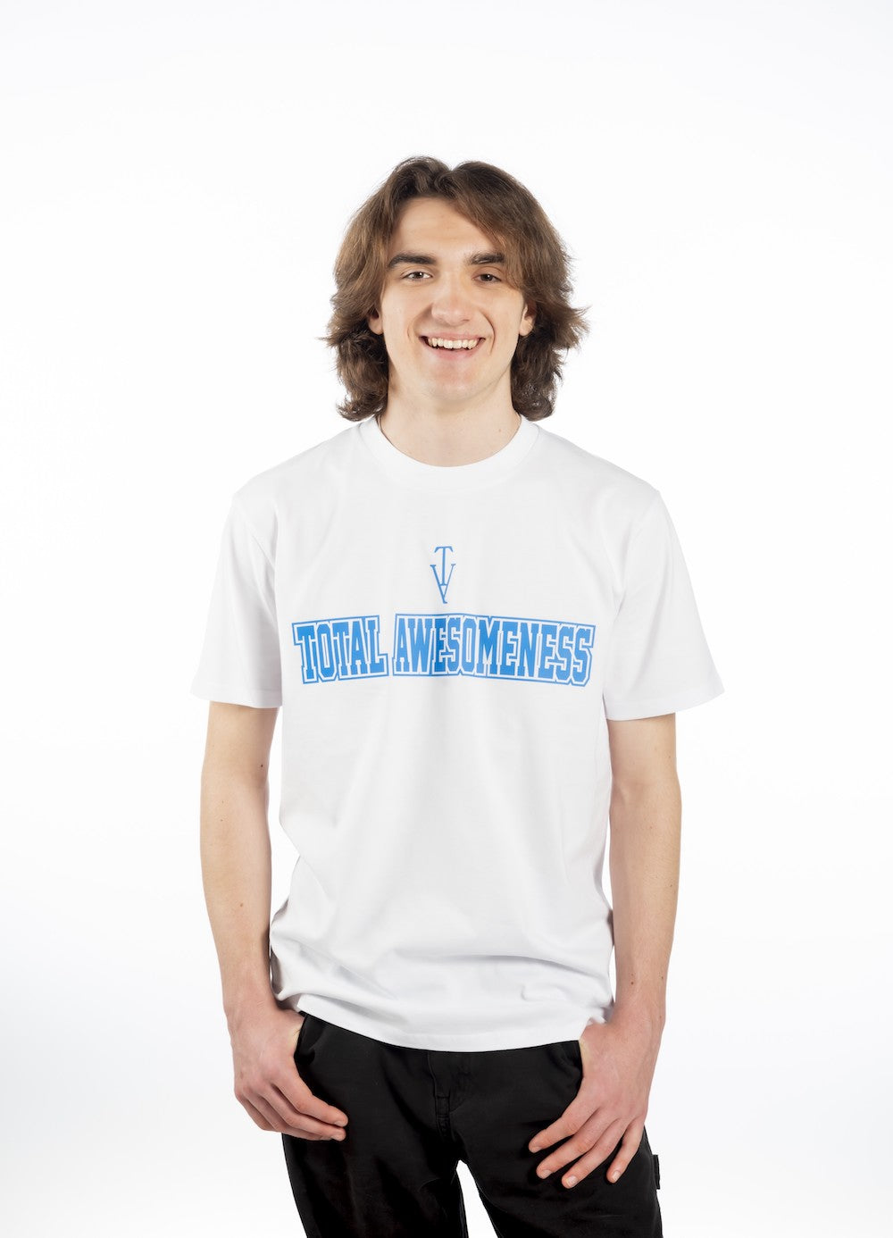 Men's Short Sleeve T-Shirt - White – Blue Logo & Back Picture