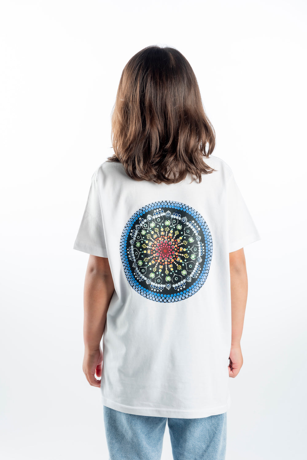 Youth Short Sleeve T-Shirt – White - Blue Logo & Back Picture