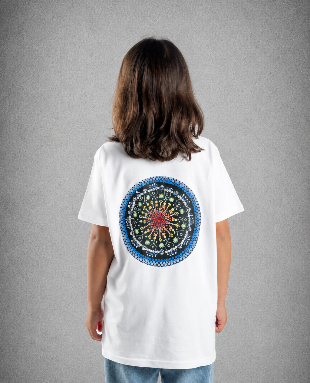 Youth Short Sleeve T-Shirt – White - Blue Logo Words & Outline & Picture