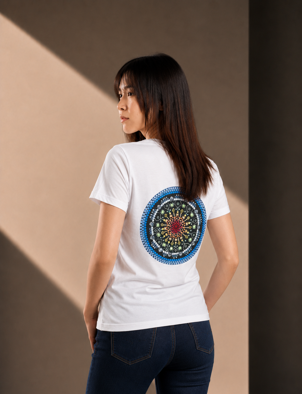 Women’s Short Sleeve T-Shirt - White - Blue Logo & Words & Picture