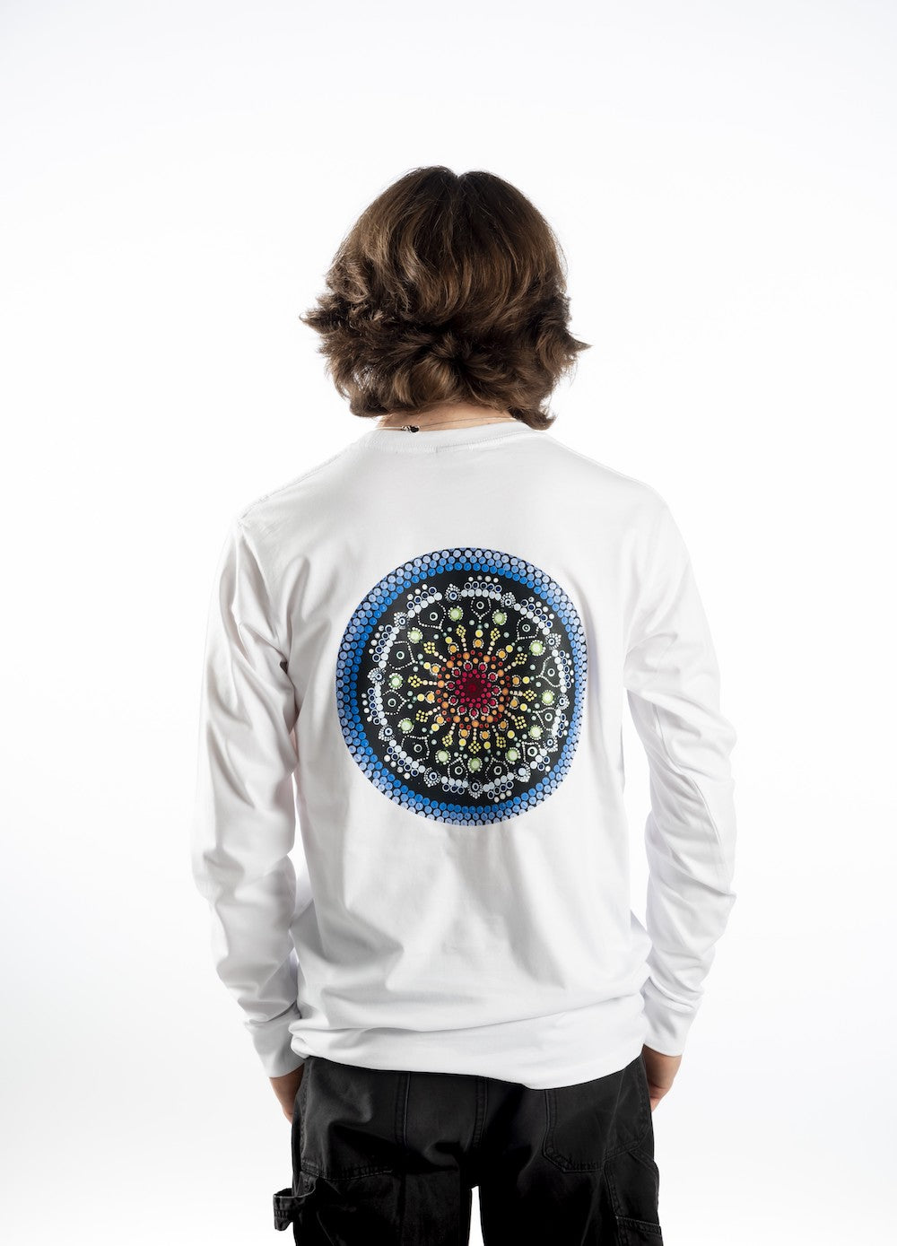 Men’s Long Sleeve T-shirt – Blue Logo and Blue Full Words with Blue Picture on Back - Printed