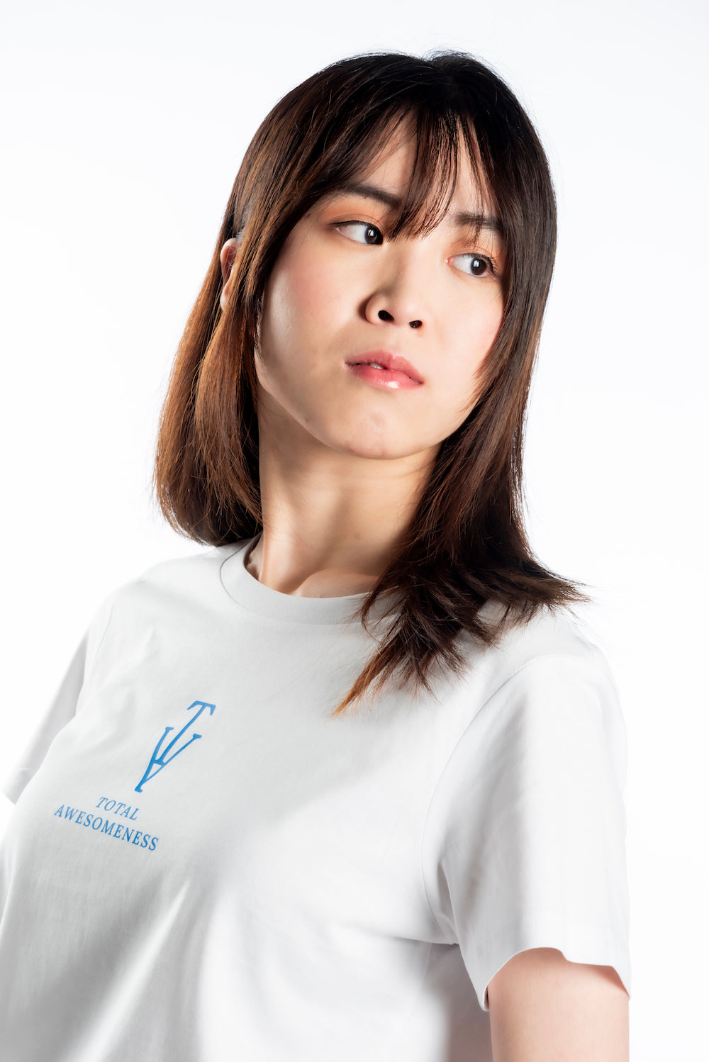 Women’s Short Sleeve T-Shirt - White - Bold Blue and Picture on Back