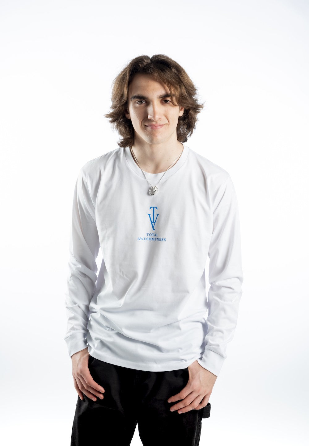 Men’s Long Sleeve T-shirt – Blue Logo and Blue Full Words with Blue Picture on Back - Printed