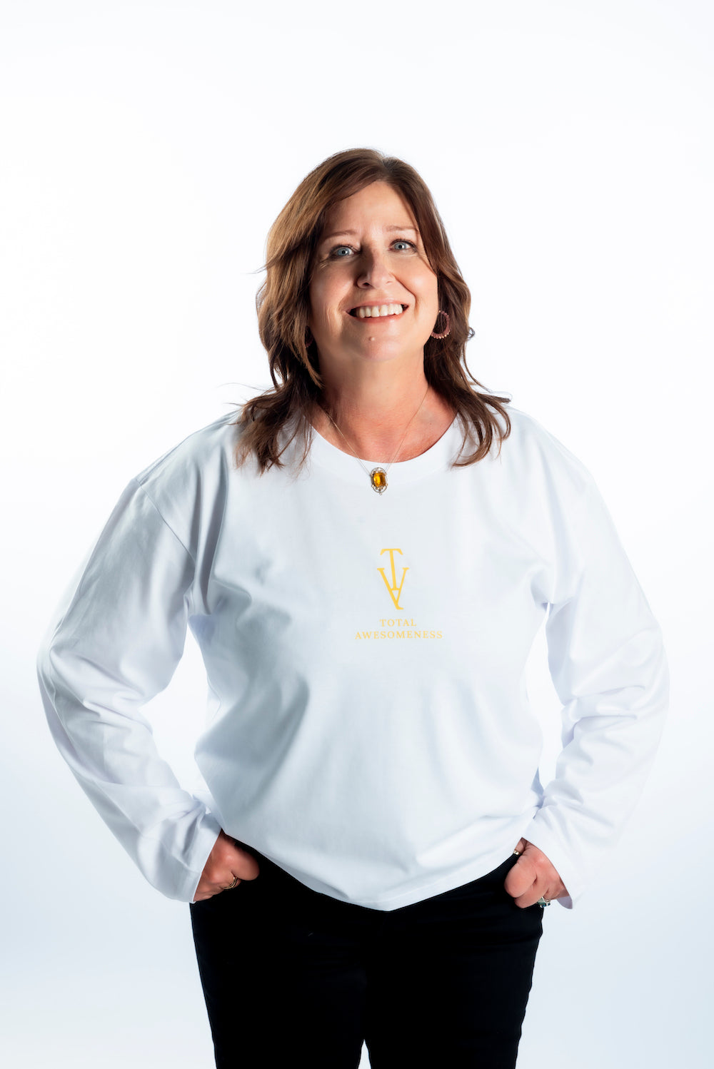 Women's Long Sleeve T-Shirt – White - Gold Logo