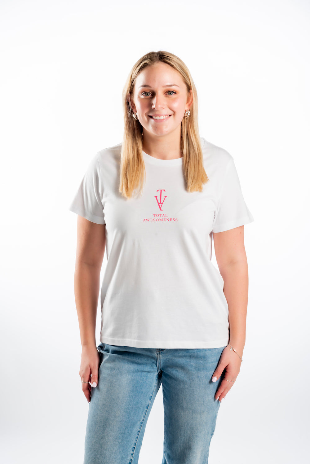 Women’s Short Sleeve T-Shirt - White - Playful Pink Logo