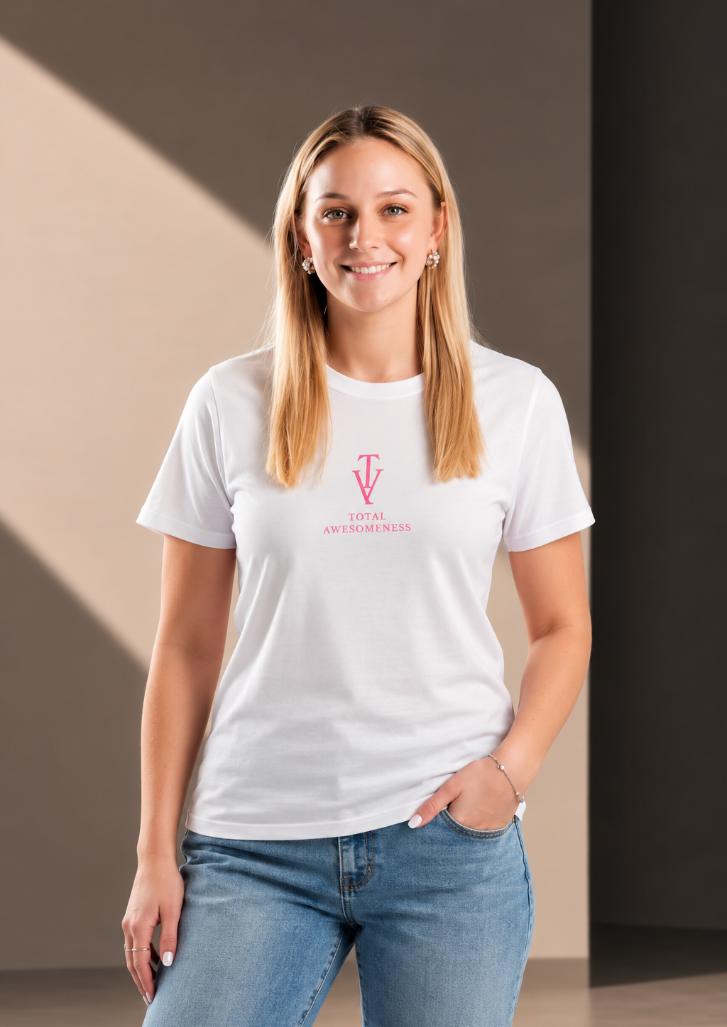 Women’s Short Sleeve T-Shirt - White - Playful Pink Logo