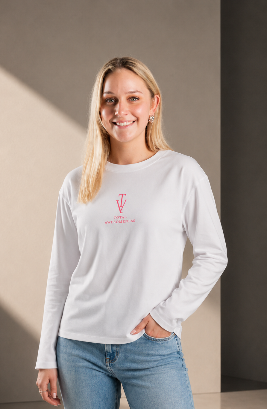 Women's Long Sleeve T-Shirt – White - Pink Logo