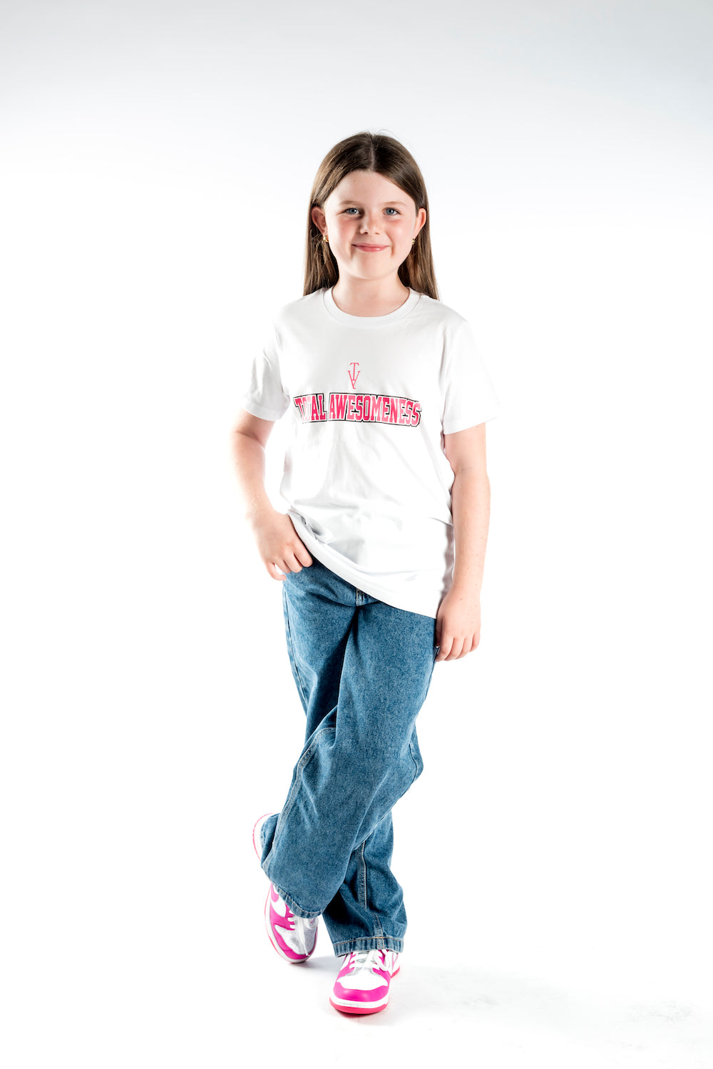 Youth Short Sleeve T-Shirt – White - Pink Logo