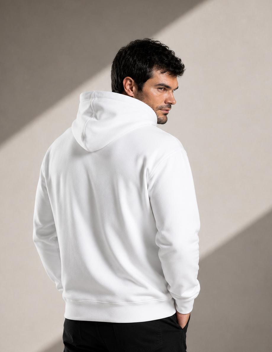 Men's Relaxed Hoodie - White - Embroidered White Logo