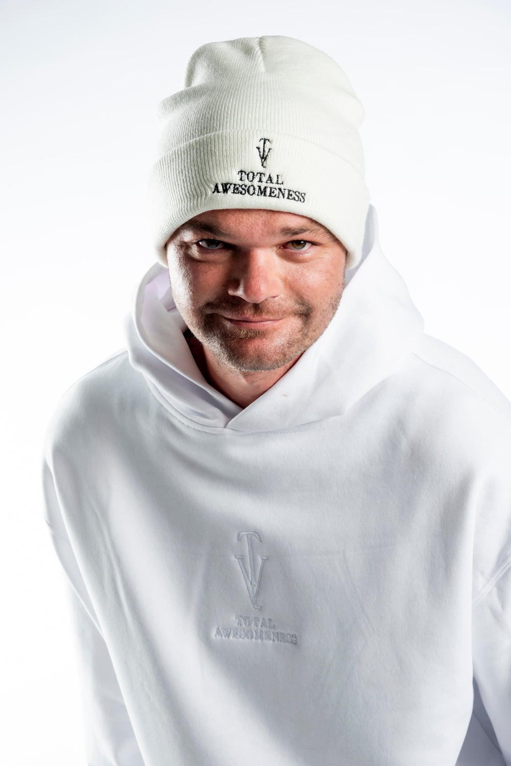 Men's Relaxed Hoodie - White — White Embroidered Logo