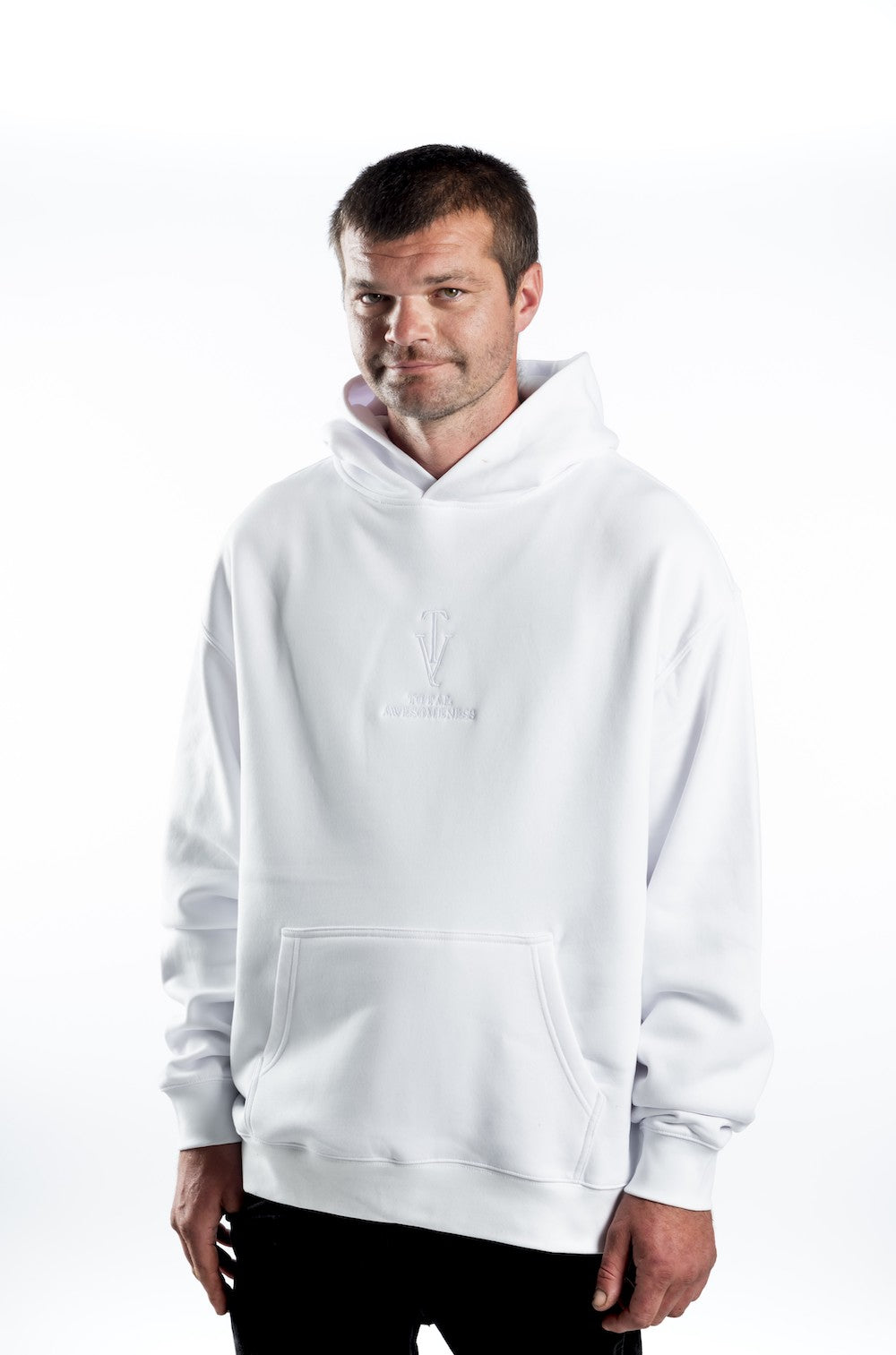 Men's Relaxed Hoodie - White — White Embroidered Logo
