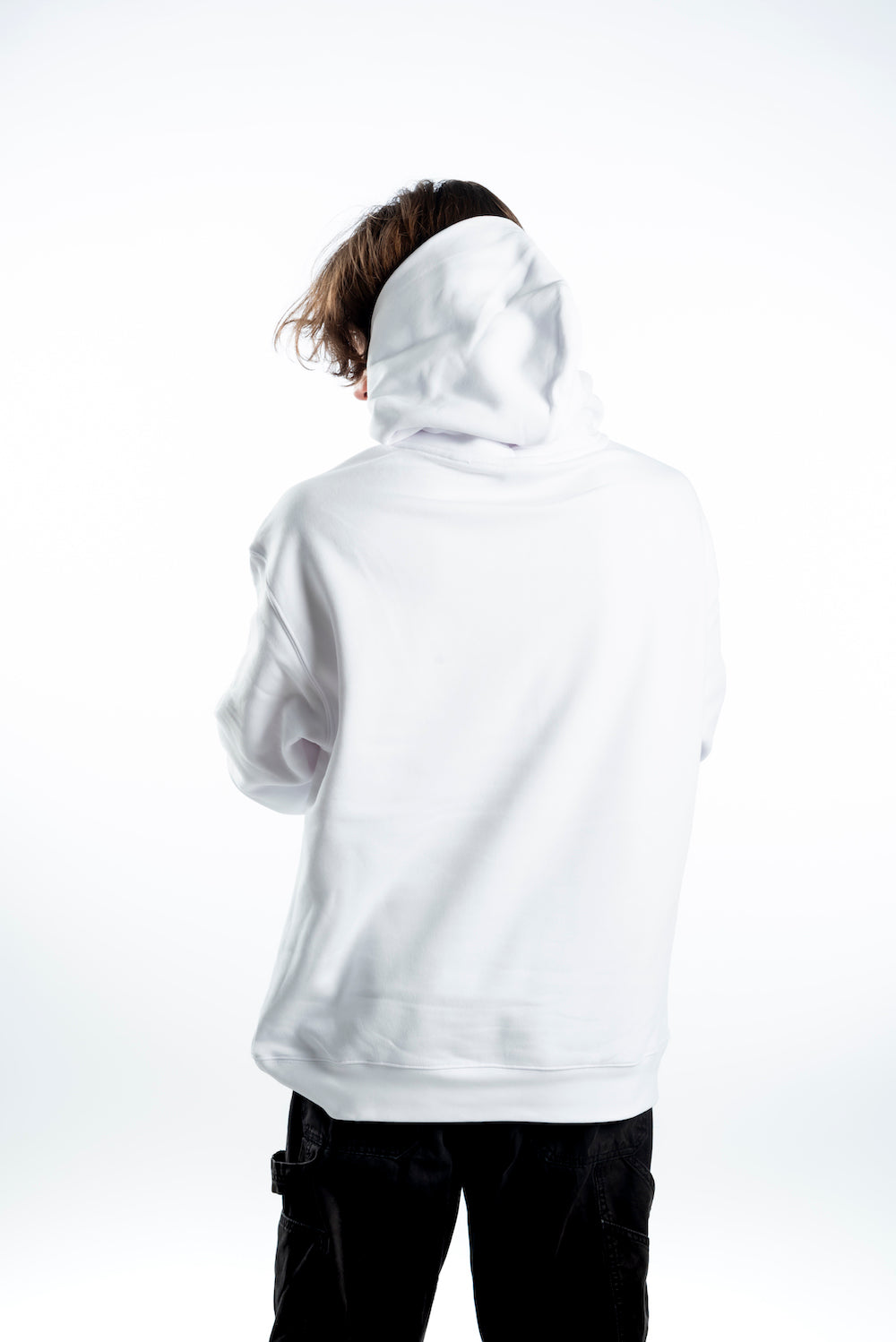 Men's Relaxed Hoodie - White - Black Logo - Printed