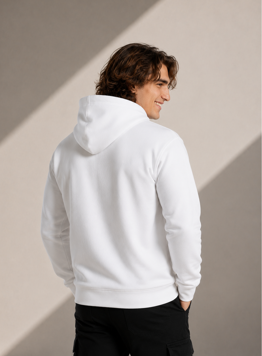 Men's Relaxed Hoodie - White - Printed Black Logo
