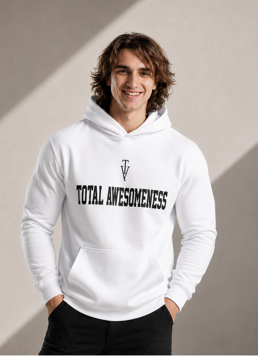 Men's Relaxed Hoodie - White - Printed Black Logo