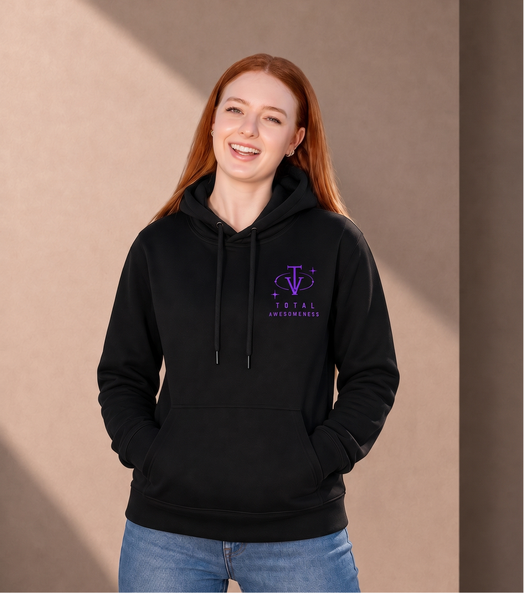 Women’s Classic Hoodie - Black - Purple Embroidered Logo - Picture on Back - Printed